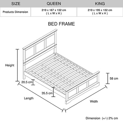 Queen Bed Frame in Solid Wood with Slats Support in Grey colour.