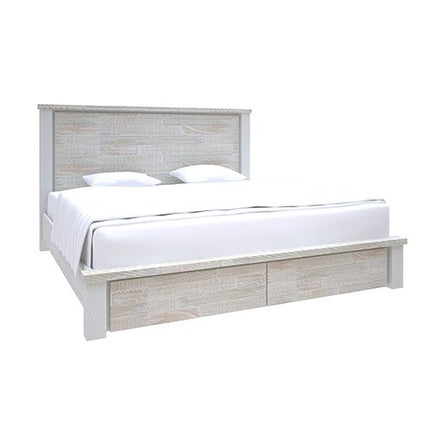 Coastal Grey and Miami White Colour Storage Queen Bed Frame