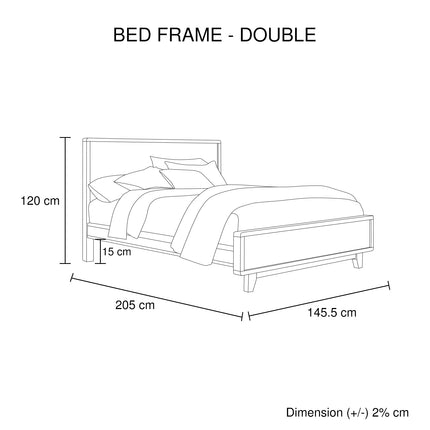 Double Size Wooden Bed Frame in Solid Wood Antique Design Light Brown.