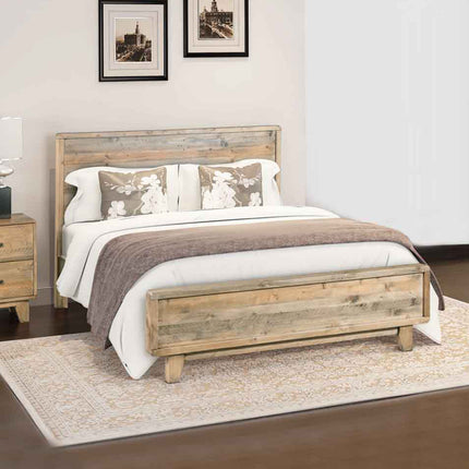 Queen Size Wooden Bed Frame in Solid Wood Antique Design Light Brown.