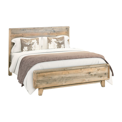 Queen Size Wooden Bed Frame in Solid Wood Antique Design Light Brown.