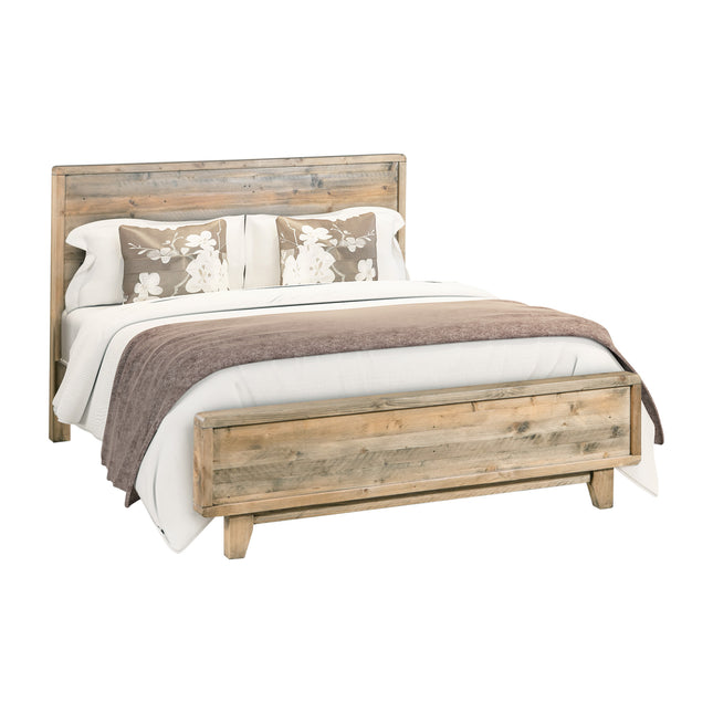Queen Size Wooden Bed Frame in Solid Wood Antique Design Light Brown.