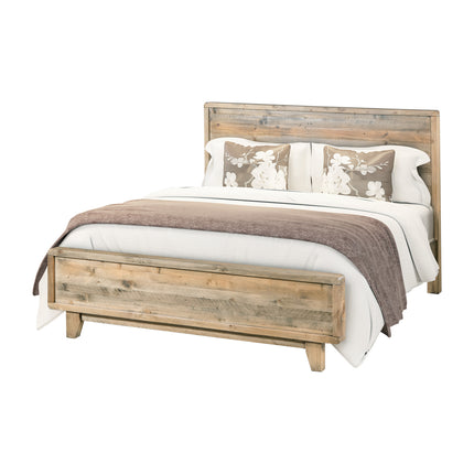 Queen Size Wooden Bed Frame in Solid Wood Antique Design Light Brown.