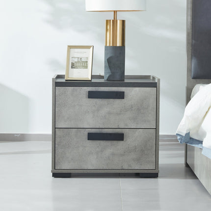 Bedside Table with 2 Storage Drawers MDF Combination of Black & Cement Colour Nightstand.