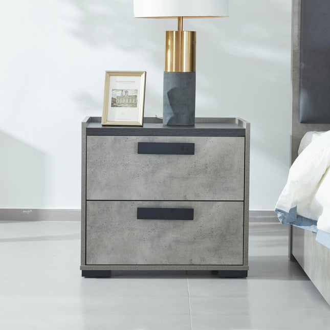 Bedside Table with 2 Storage Drawers MDF Combination of Black & Cement Colour Nightstand.