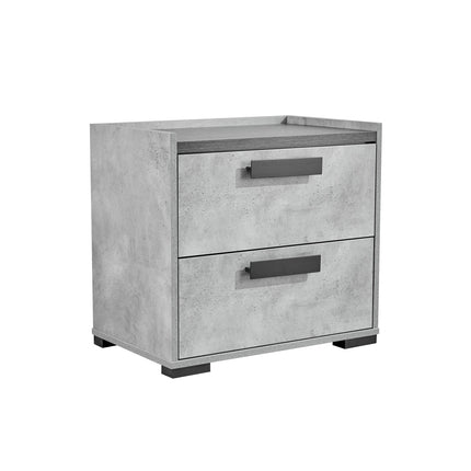 Bedside Table with 2 Storage Drawers MDF Combination of Black & Cement Colour Nightstand.