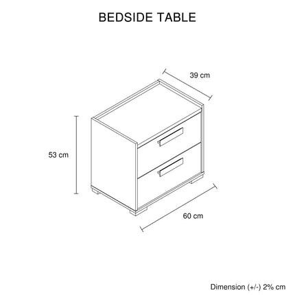 Bedside Table with 2 Storage Drawers MDF Combination of Black & Cement Colour Nightstand.