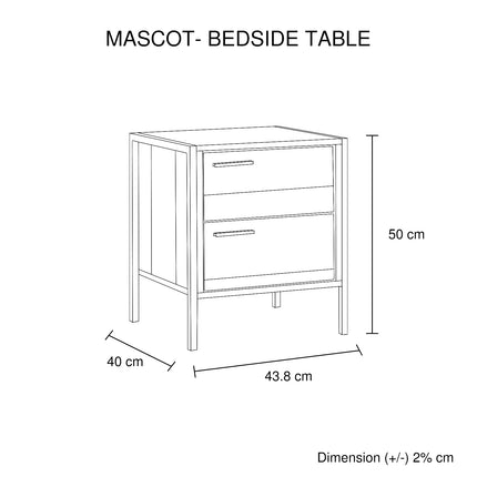 Bedside Table 2 drawers Night Stand Particle Board Construction in Oak Colour.