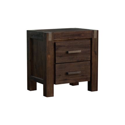 Bedside Table 2 drawers Night Stand Solid Wood Acacia Storage in Chocolate Colour.