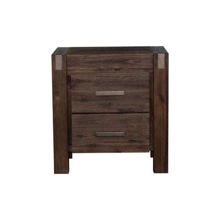 Bedside Table 2 drawers Night Stand Solid Wood Acacia Storage in Chocolate Colour.