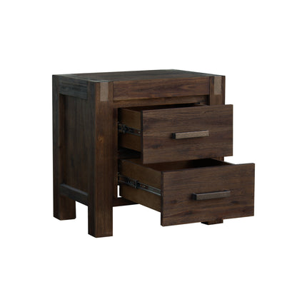 Bedside Table 2 drawers Night Stand Solid Wood Acacia Storage in Chocolate Colour.