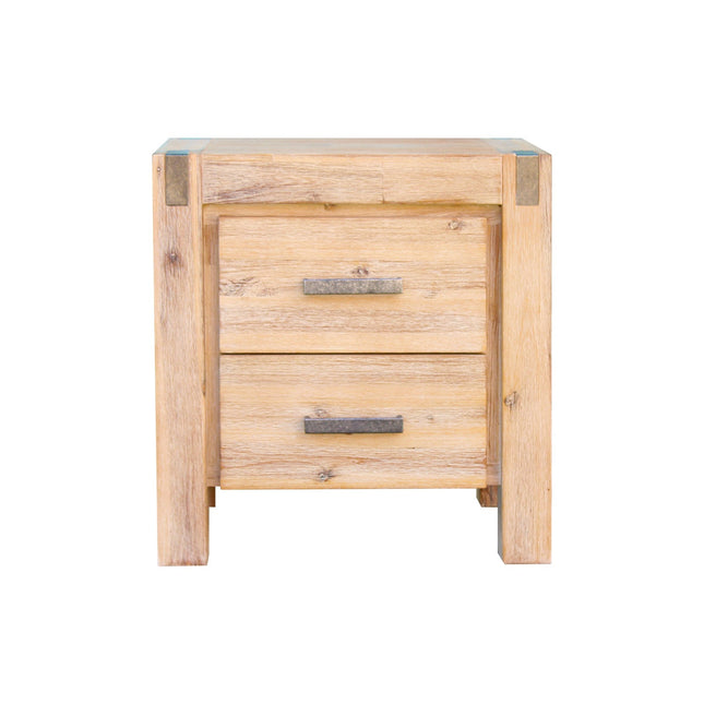 Bedside Table 2 drawers Night Stand Solid Wood Acacia Oak Colour.