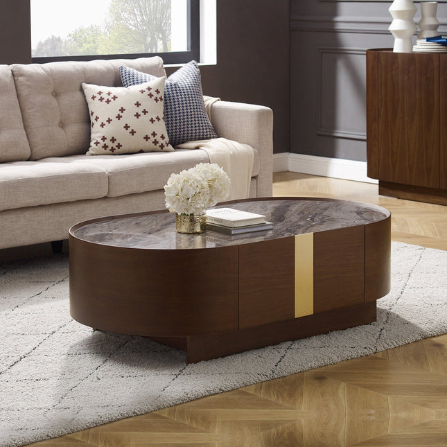 Coffee Table MDF Board Melamine Interior Ample Storage in Dark Walnut colour.