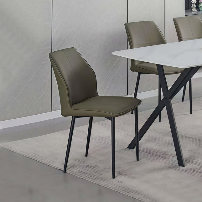6x Dining Chair Brown Faux Leather Upholstered Seat Powder Coated Iron Legs.