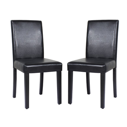 2x Wooden Frame Black Leatherette Dining Chairs with Solid Pine Legs.