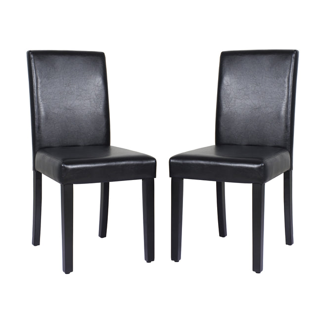 2x Wooden Frame Black Leatherette Dining Chairs with Solid Pine Legs.