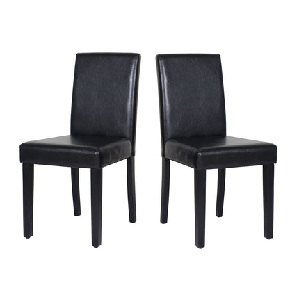 2x Wooden Frame Black Leatherette Dining Chairs with Solid Pine Legs.