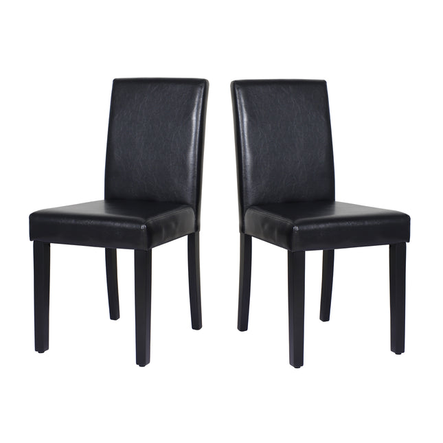 2x Wooden Frame Black Leatherette Dining Chairs with Solid Pine Legs.