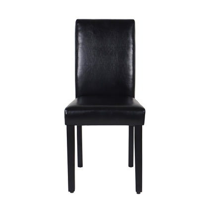 2x Wooden Frame Black Leatherette Dining Chairs with Solid Pine Legs.