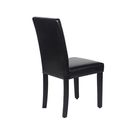 2x Wooden Frame Black Leatherette Dining Chairs with Solid Pine Legs.