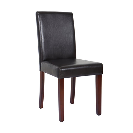 2x Wooden Frame Brown Leatherette Dining Chairs with Solid Pine Legs.