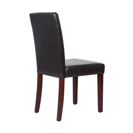 2x Wooden Frame Brown Leatherette Dining Chairs with Solid Pine Legs.