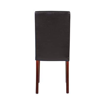 2x Wooden Frame Brown Leatherette Dining Chairs with Solid Pine Legs.