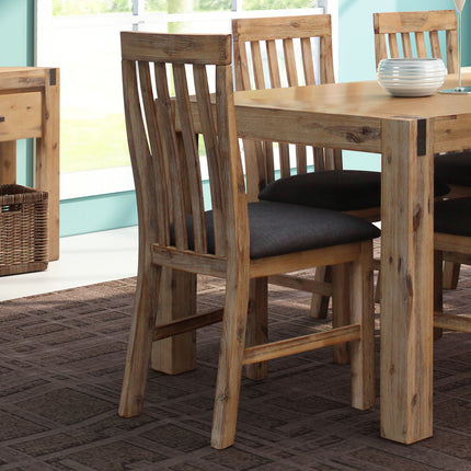 2x Wooden Frame Leatherette in Solid Wood Acacia & Veneer Dining Chairs in Oak Colour.