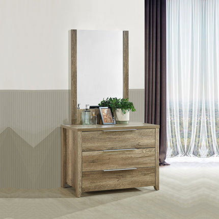 Dresser with 3 Storage Drawers in Natural Wood like MDF in Oak Colour with Mirror.