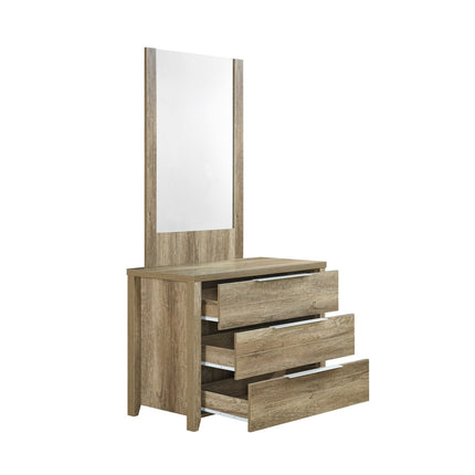 Dresser with 3 Storage Drawers in Natural Wood like MDF in Oak Colour with Mirror.
