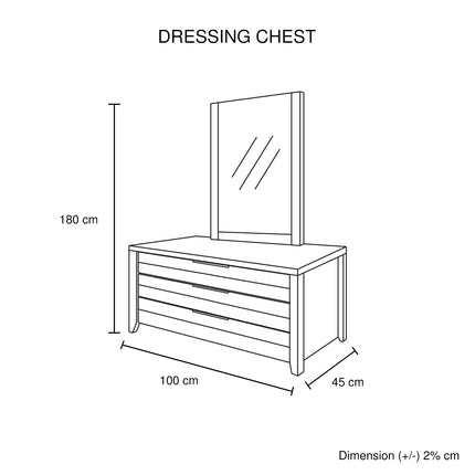 Dresser with 3 Storage Drawers in Natural Wood like MDF in Oak Colour with Mirror.