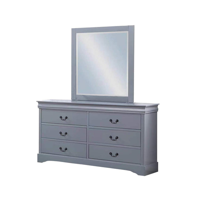 Dressing Chest with 6 Storage Drawers in Solid Wooden Mirror Metal Handles Grey Colour.