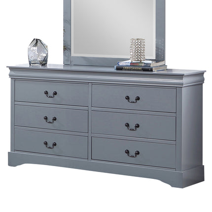 Dressing Chest with 6 Storage Drawers in Solid Wooden Mirror Metal Handles Grey Colour.