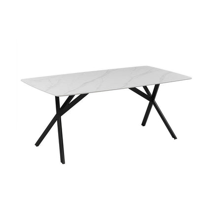 Dining Table Rectangular Shape White Sintered Stone Top Powder Coated Iron Legs.