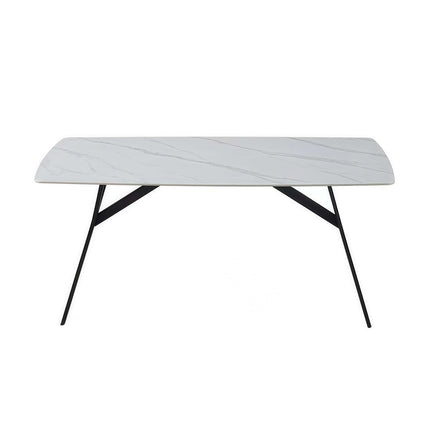 Dining Table Rectangular Shape White Sintered Stone Top Powder Coated Iron Legs.