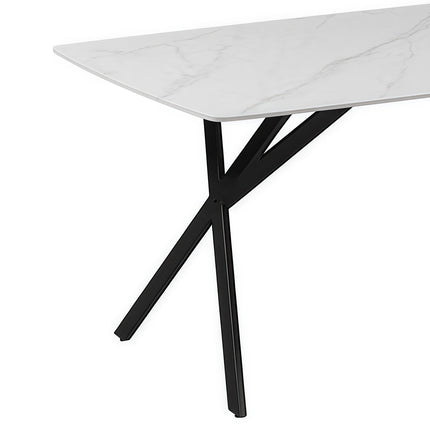 Dining Table Rectangular Shape White Sintered Stone Top Powder Coated Iron Legs.