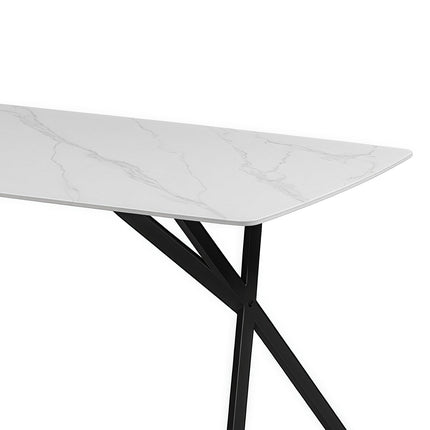 Dining Table Rectangular Shape White Sintered Stone Top Powder Coated Iron Legs.