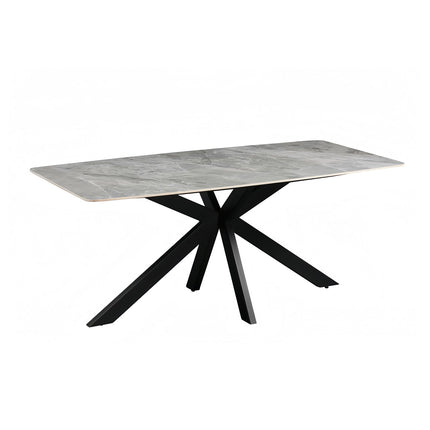 Dining Table Rectangular Shape Grey Sintered Stone Top Powder Coated Iron Legs.