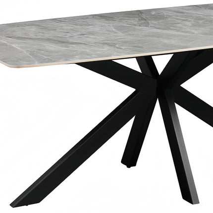 Dining Table Rectangular Shape Grey Sintered Stone Top Powder Coated Iron Legs.