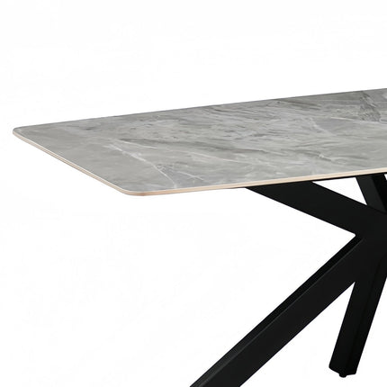Dining Table Rectangular Shape Grey Sintered Stone Top Powder Coated Iron Legs.