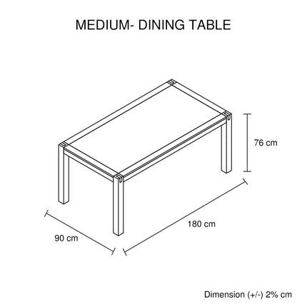 Dining Table 180cm Medium Size with Solid Acacia Wooden Base in Oak Colour.