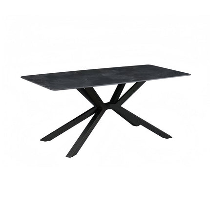 Dining Table Rectangular Shape Green Sintered Stone Top Powder Coated Iron Legs.