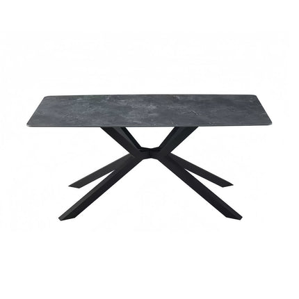 Dining Table Rectangular Shape Green Sintered Stone Top Powder Coated Iron Legs.