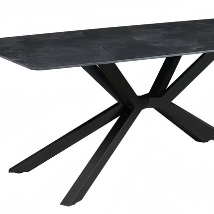 Dining Table Rectangular Shape Green Sintered Stone Top Powder Coated Iron Legs.