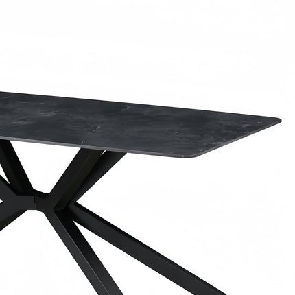 Dining Table Rectangular Shape Green Sintered Stone Top Powder Coated Iron Legs.