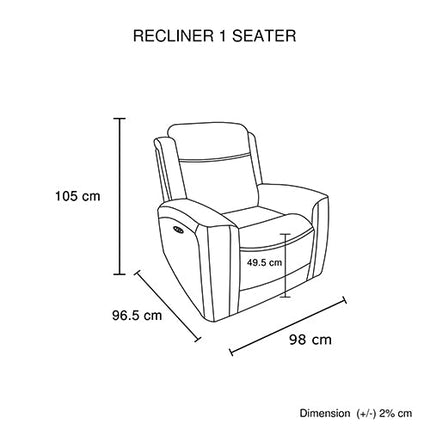 1 Seater Electric Air Leather Dark Grey Recliner.