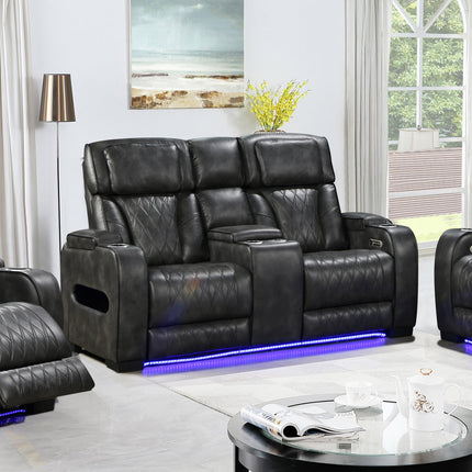 2 Seater Electric Air Leather Dark Grey Recliner.