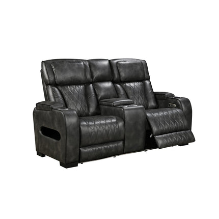 2 Seater Electric Air Leather Dark Grey Recliner.