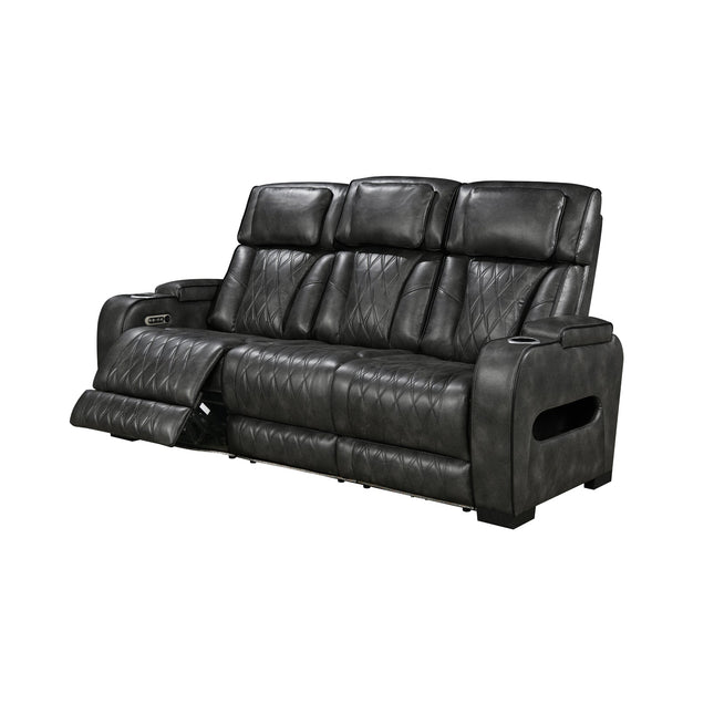 3 Seater Electric Air Leather Dark Grey Recliner.