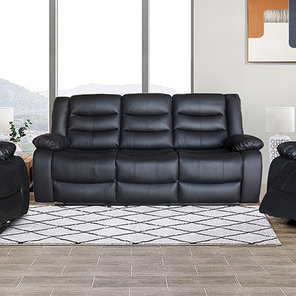 3 Seater Recliner Sofa In Faux Leather Lounge Couch in Black.